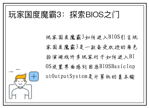 玩家国度魔霸3：探索BIOS之门